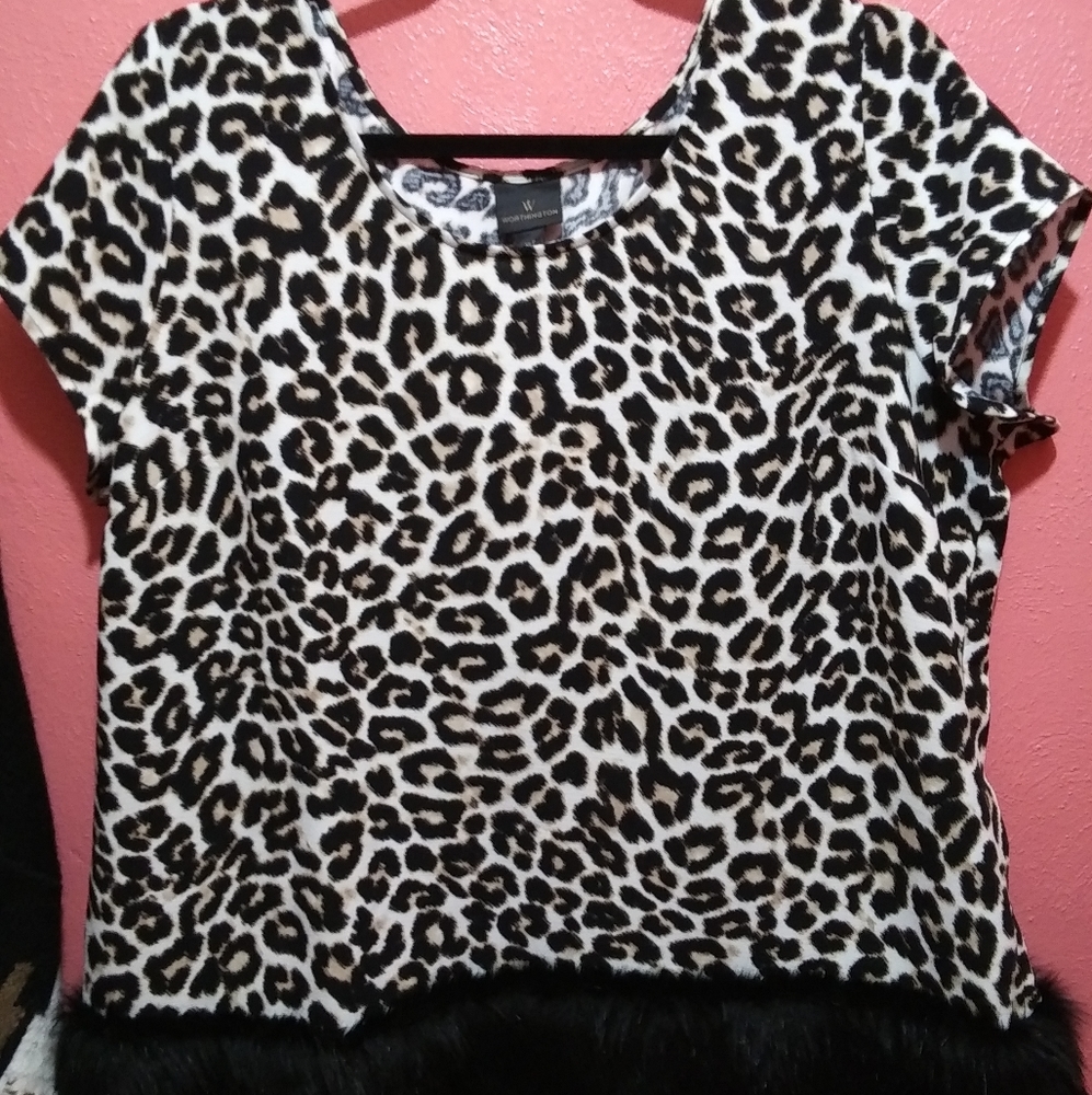 Worthington Leopard Blouse with Faux Fur bottom